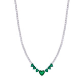 Asfour Crystal Tennis Necklace With Emerald Hearts Design In 925 Sterling Silver-ND0431-WG
